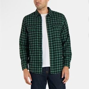 NWT Super Soft Green and Black Double Pocket Checkered Flannel Shirt Size XL